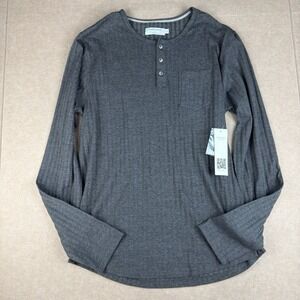 Ocean Current Mens L Gray Ribbed Henley Long‎ Sleeve Shirt Pocket Casual